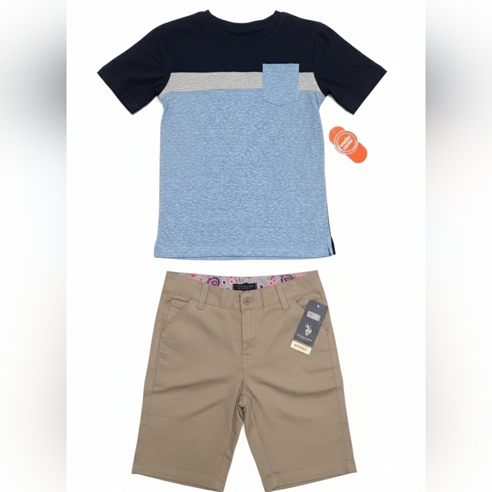 NEW Boys Summer Outfit Set: U.S. Polo Assn. Shorts (8) & Wonder Nation Tee (6-7)